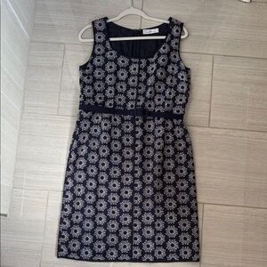 Carolina Herrera Navy and White Floral Midi Dress